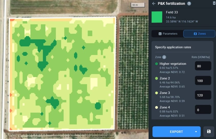 decide when and how much to fertilize orange trees with VRA maps
